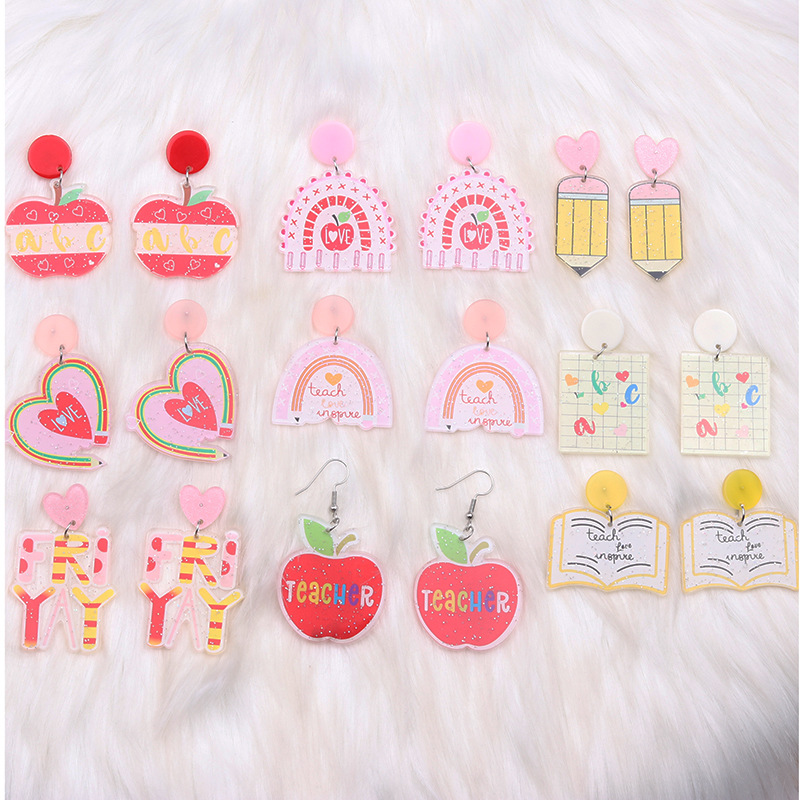 Teacher's Day Cartoon Contrast Earrings Wholesalers