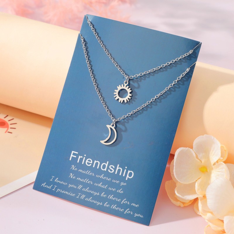 Collar De La Tarjeta De La Amistad Del Colgante De La Estrella Del Sol De Acero Inoxidable Mayorista