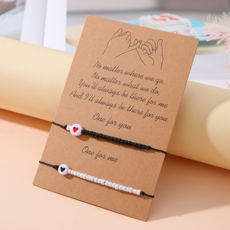 Heart-shaped Beads Woven Couple Card Bracelet Suit Wholesaler