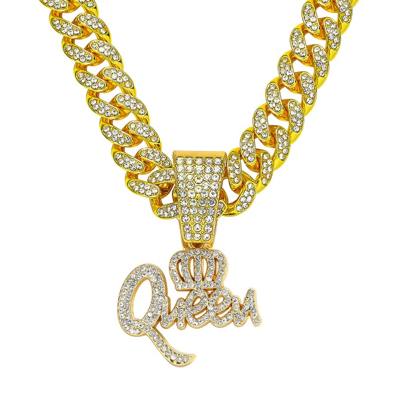 Full Diamond Crown QUEEN Letter Pendant Necklace Wholesalers