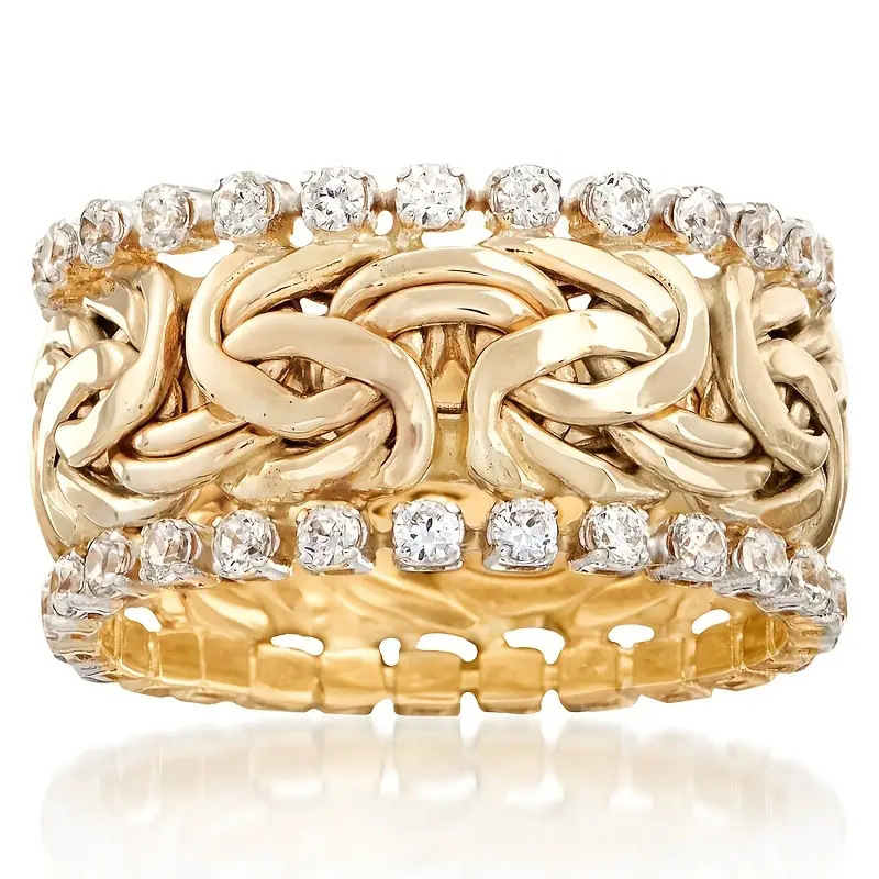 Mayorista De Anillo De Versión Ancha De Línea Enrollada Con Diamantes