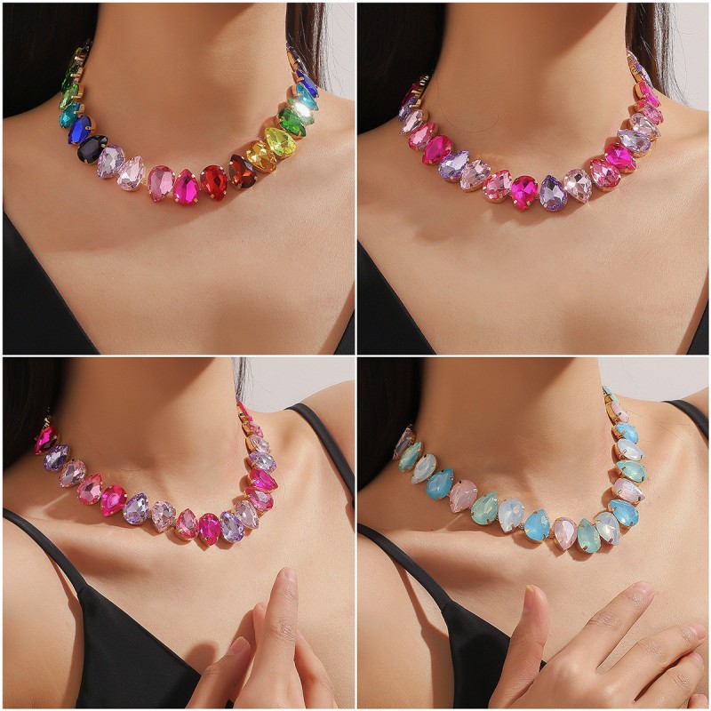 Colorblock Water Drop Crystal Necklace Wholesalers