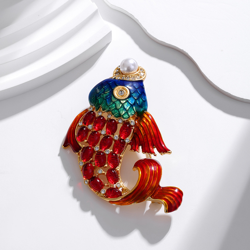 Broche De Carpa De Perlas De Diamantes Al Por Mayor