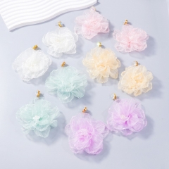 Diamond-encrusted Fabric Flower Earrings Wholesalers
