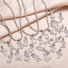 Corona De Circón Con Incrustaciones 26 Letras Inglesas Collar De Hombre Mayorista