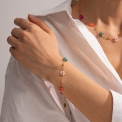Collar De Pulsera De Acero Inoxidable De Flores De Colores Al Por Mayor