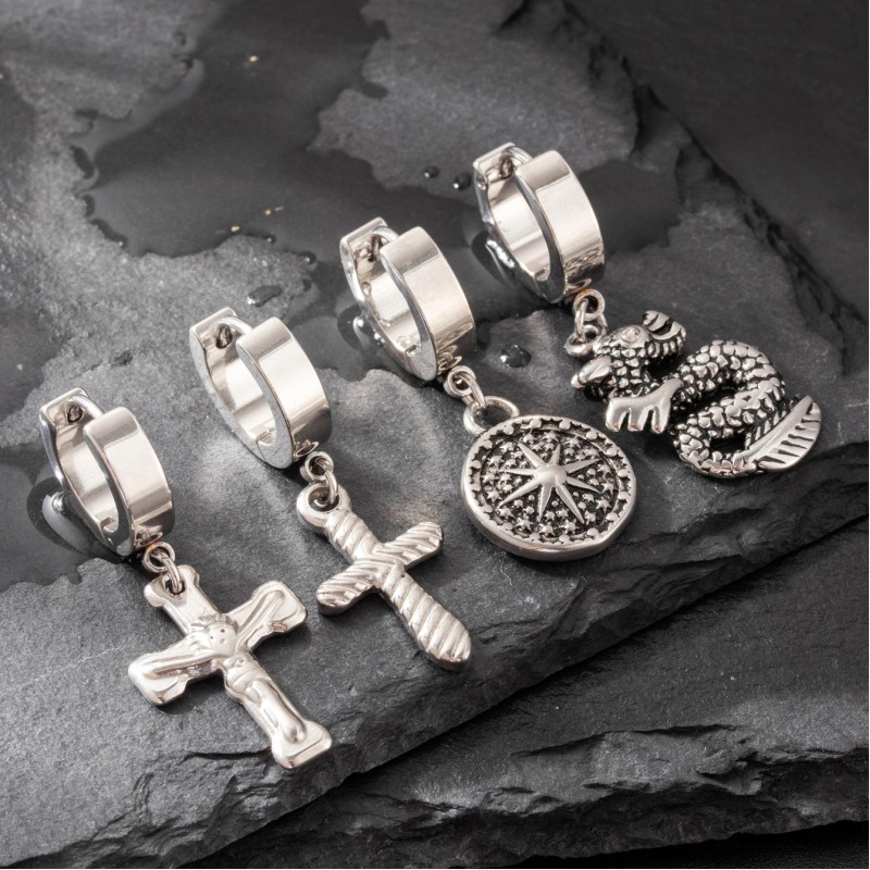 Men's Stainless Steel Cross Snake Earrings Wholesalers
