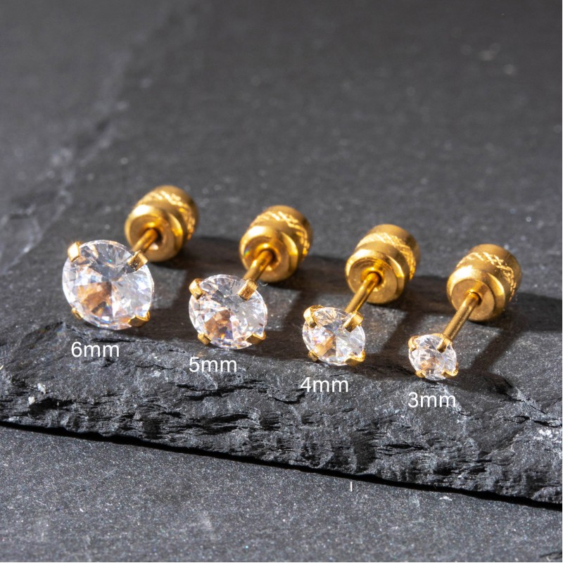 Pendientes De Tornillo De Varilla Fina De Circón