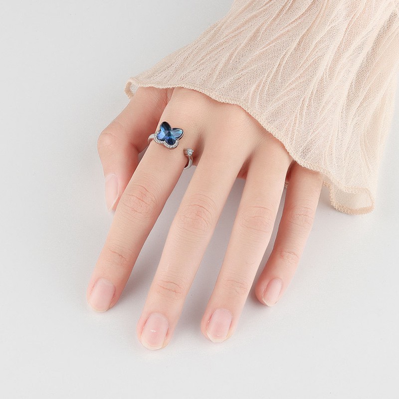 Anillo Ajustable De Apertura De Mariposa De Diamantes De Plata Esterlina Mayorista
