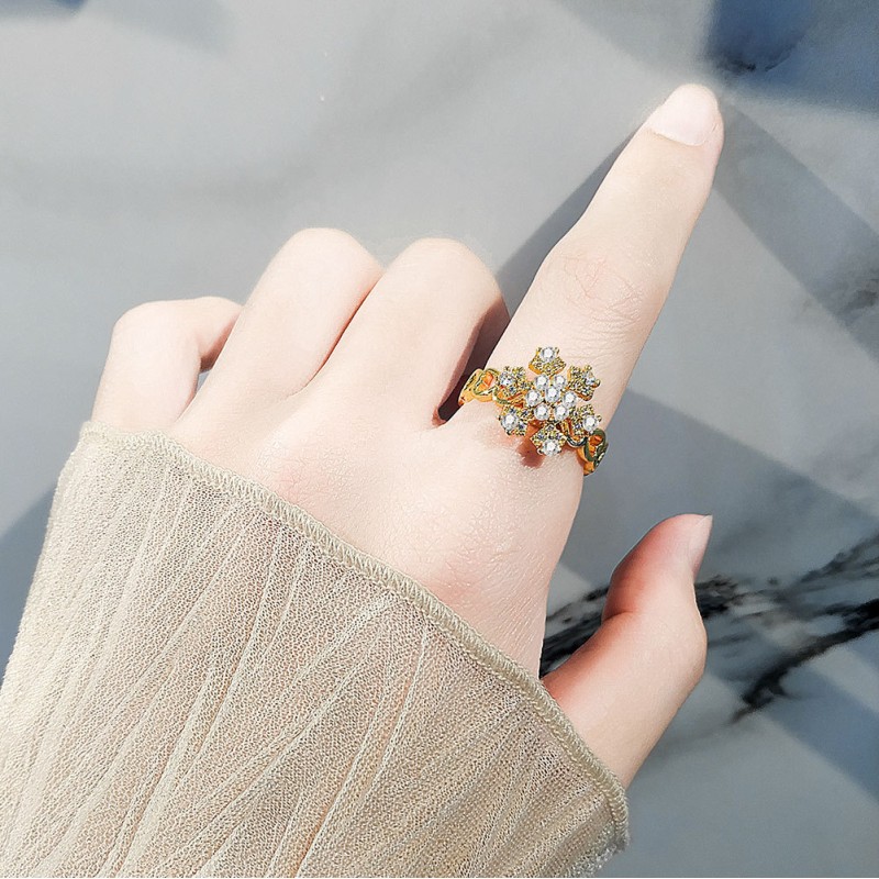 Anillo Abierto Giratorio De Copo De Nieve De Diamantes De Plata S925 Mayorista