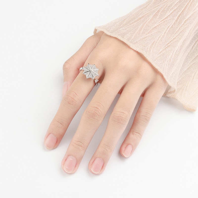 S925 Silver Umbrella Zircon Opening Ring Wholesaler
