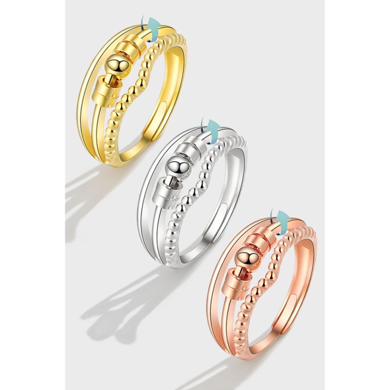 Anillo Abierto De La Suerte Giratorio Con Cuentas De Plata S925 Mayorista