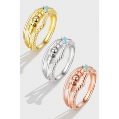 Anillo Abierto De La Suerte Giratorio Con Cuentas De Plata S925 Mayorista