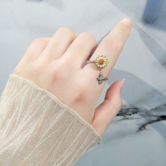 S925 Silver Sunflower Bee Swivel Opening Ring Wholesaler