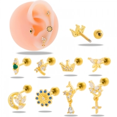 Diamante Corona Sirena Rosca Bola Tornillo Oreja Clavo De Hueso Mayorista