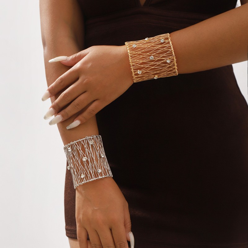 Pulsera Abierta Tejida Con Alambre De Malla De Diamantes