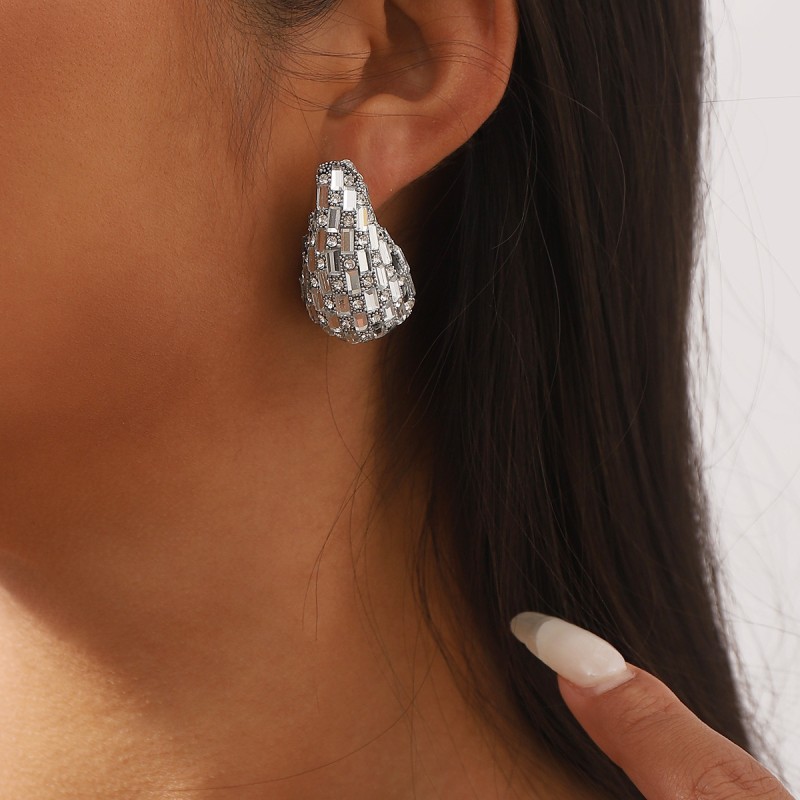 Pendientes De Gota De Agua Degradada De Diamante Completo Mayorista