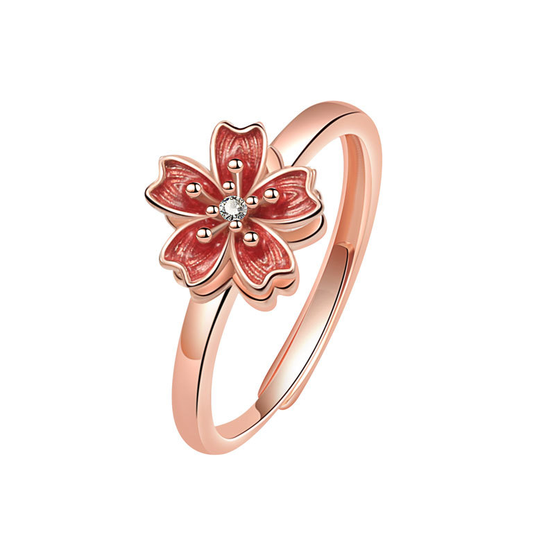 S925 Plata Flor De Cerezo Giratoria Anillo Abierto Mayorista
