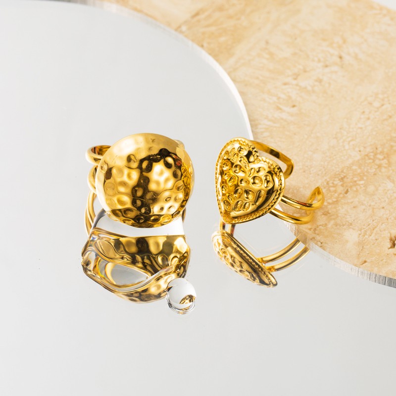 Anillo De Hemisferio De Amor De Patrón De Martillo De Acero Inoxidable Mayorista
