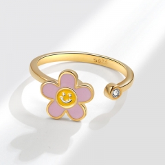 S925 Sterling Silver Sunflower Smiley Face Rotating Ring Wholesalers