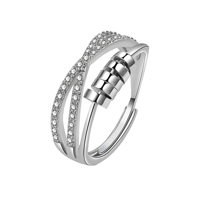 S925 Anillo Abierto De Doble Línea Giratorio De Diamantes De Plata De Ley Mayorista