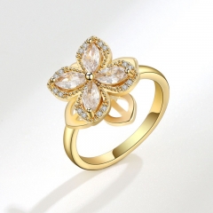 S925 Sterling Silver Diamond Double-layer Four-leaf Clover Turning Ring Wholesaler