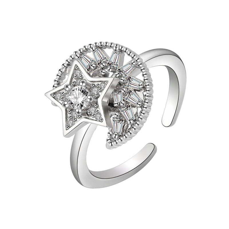 S925 Sterling Silver Diamond Star Rotating Opening Ring Wholesaler