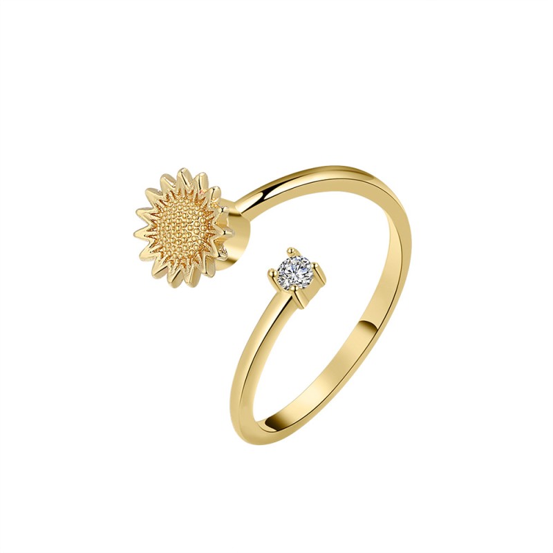 S925 Plata De Ley Con Diamantes Girasol Anillo Giratorio Mayorista