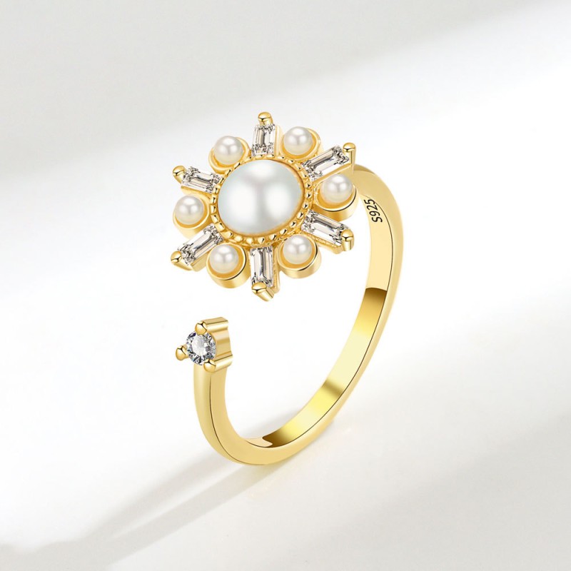 S925 Sterling Silver Rotating Pearl Opening Ring Wholesaler