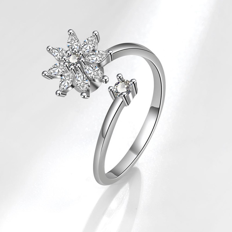 S925 Silver Diamond Snowflake Rotating Opening Ring Wholesaler