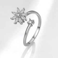 Anillo Abierto Giratorio De Copo De Nieve De Diamantes De Plata S925 Mayorista