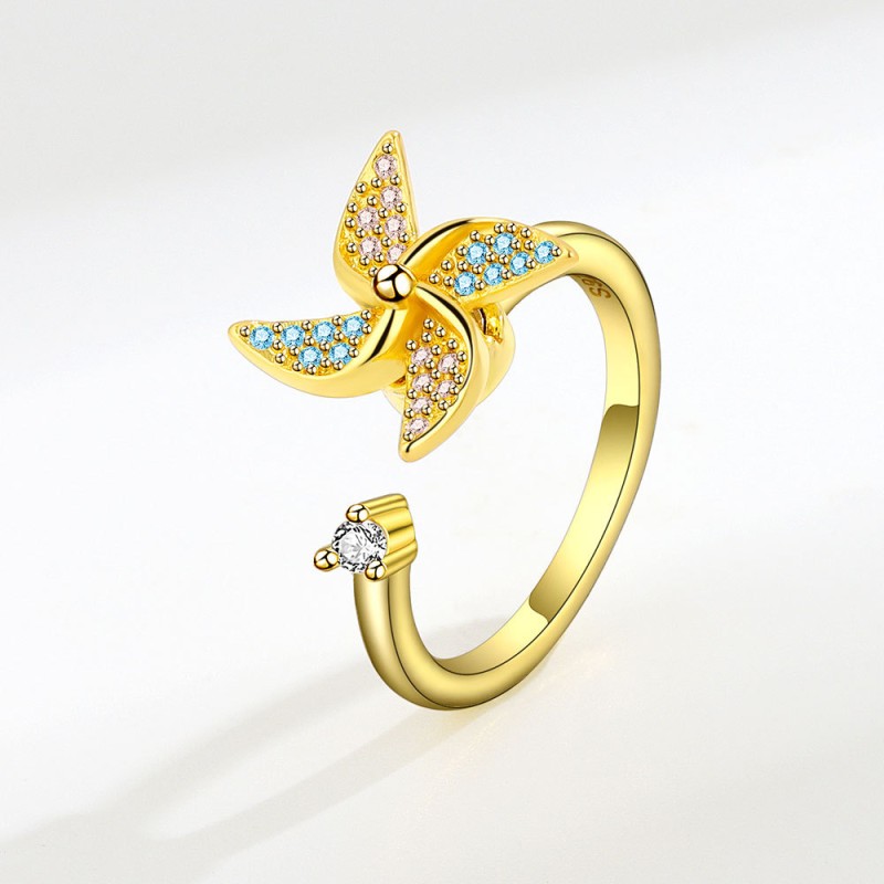 S925 Sterling Silver Diamond Rotating Windmill Opening Ring Wholesaler