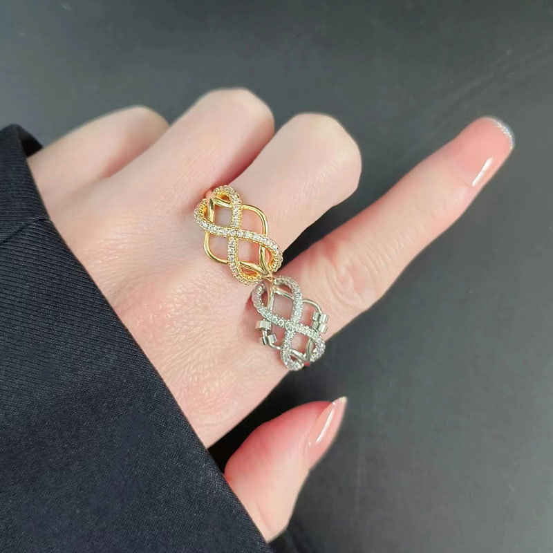 S925 Mayorista De Anillos De Boca Viva Con Líneas Huecas De Diamantes De Plata Esterlina