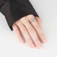 Anillo Abierto De Ojo De Diablo Giratorio Con Diamantes De Plata De Ley S925