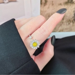 S925 Plata Esterlina Con Diamantes Giratorios Cara Sonriente Anillo Abierto Mayorista