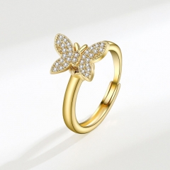 S925 Sterling Silver Diamond Butterfly Swivel Ring Wholesaler