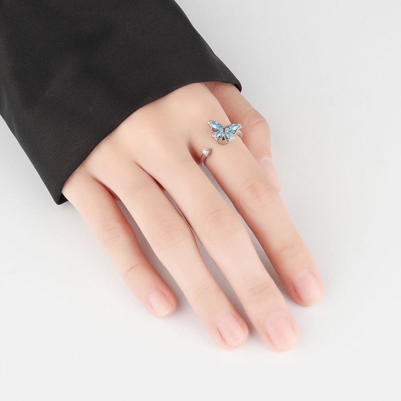 S925 Sterling Silver Diamond Butterfly Swivel Ring Wholesaler