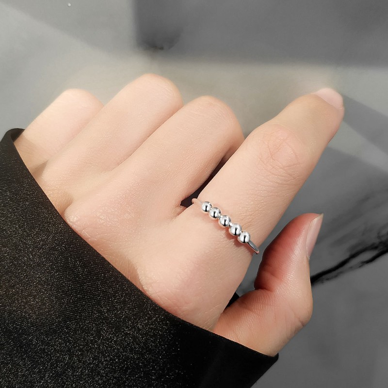 S925 Sterling Silver Rotatable Beaded Opening Ring Wholesaler