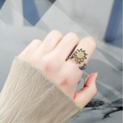 S925 Sterling Silver Diamond Sunflower Rotatable Opening Ring Wholesaler