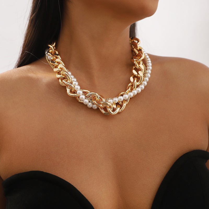 Cadena De Metal, Collar Apilado De Perlas, Mayorista
