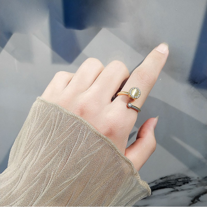 S925 Silver Diamond Rotating Opal Opening Ring Wholesaler