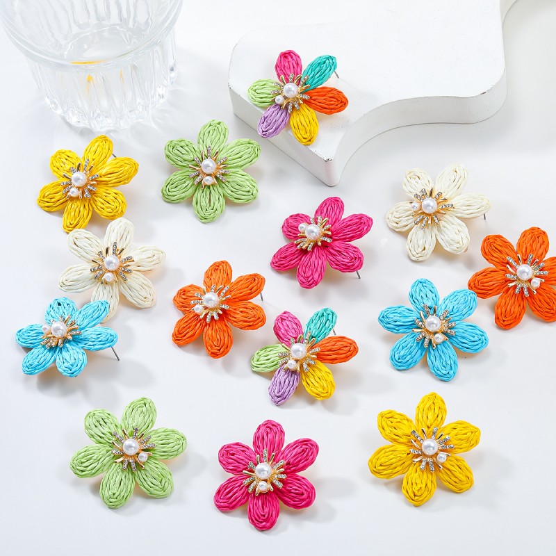 Raffia Flower Earrings Wholesalers
