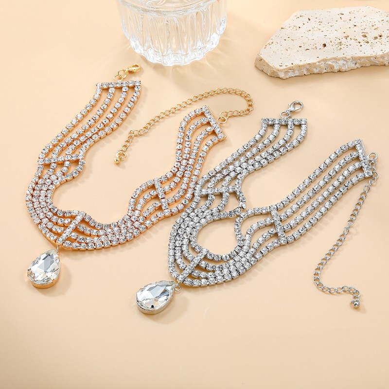 Collar Colgante De Gota De Cadena De Garra De Diamante Completo Mayorista
