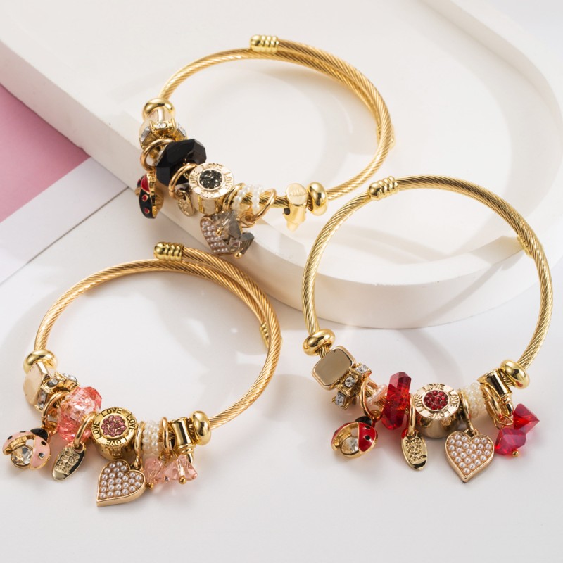 De Acero Inoxidable Diamante Mariquita Amor Pulsera Mayorista
