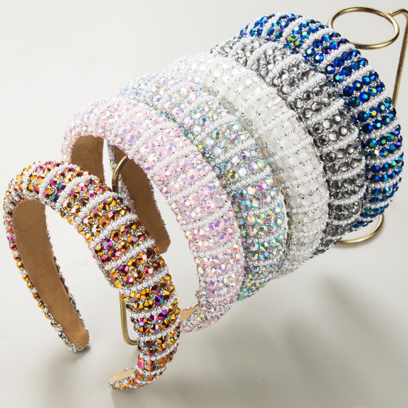 Full Diamond Pearl Wide Brim Sponge Hairband Wholesalers