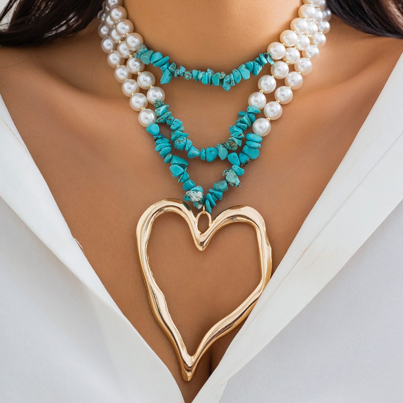 Pearl Multilayer Heart Pendant Necklace Wholesalers
