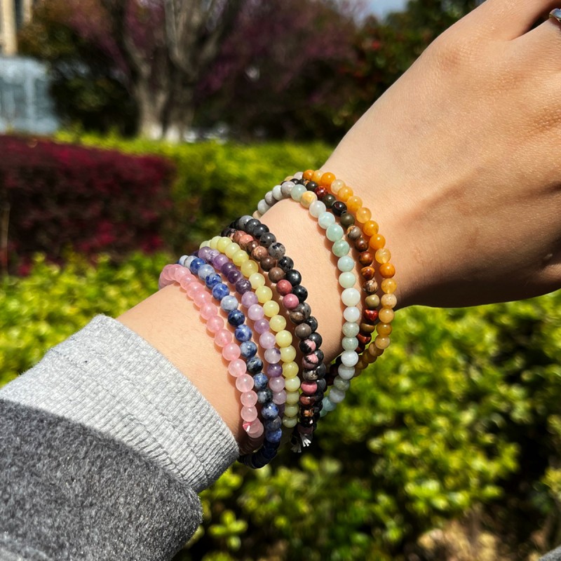 4mm Piedra Natural Con Cuentas Pulsera Mayorista