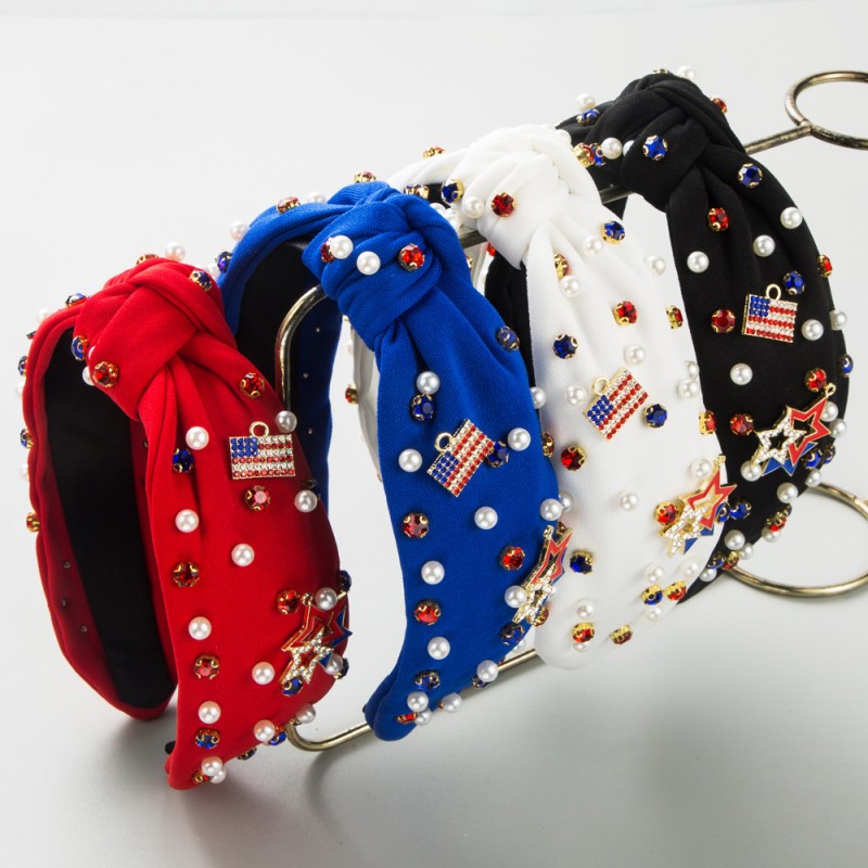 Red White And Blue Diamond Star Knotted Wide-brimmed Headband Wholesalers