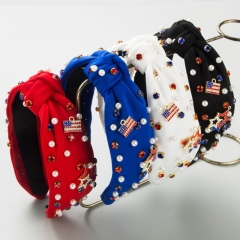 Red White And Blue Diamond Star Knotted Wide-brimmed Headband Wholesalers