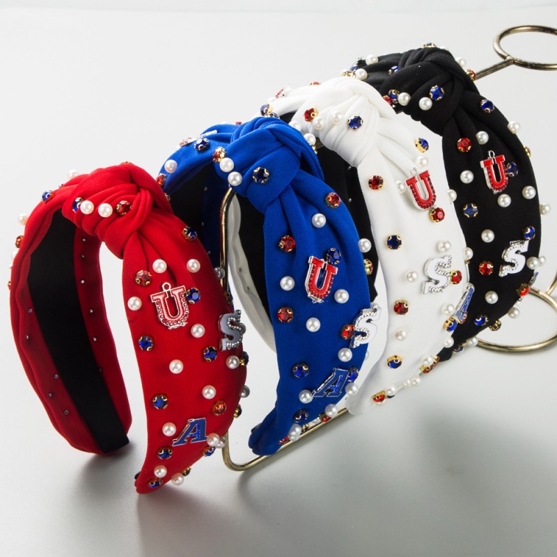 Diamond Letter Pearl Tie Knot Wide Edge Headband Wholesaler